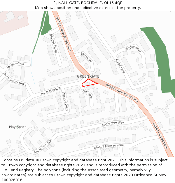1, NALL GATE, ROCHDALE, OL16 4QF: Location map and indicative extent of plot