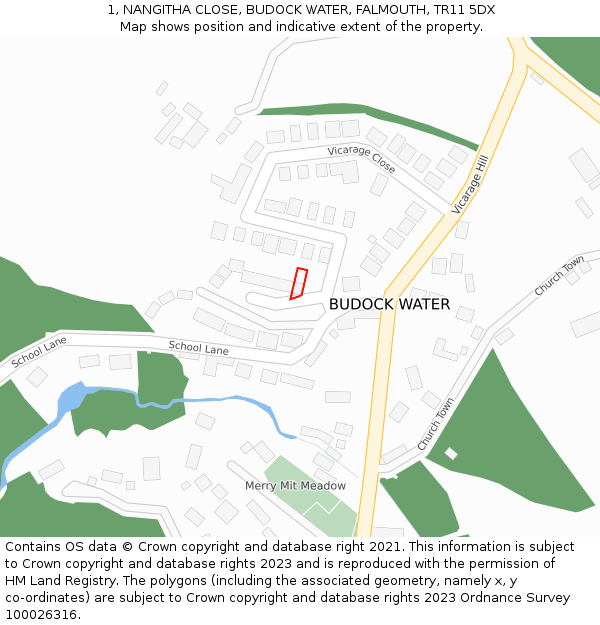 1, NANGITHA CLOSE, BUDOCK WATER, FALMOUTH, TR11 5DX: Location map and indicative extent of plot