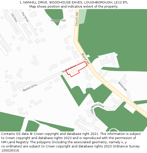 1, NANHILL DRIVE, WOODHOUSE EAVES, LOUGHBOROUGH, LE12 8TL: Location map and indicative extent of plot