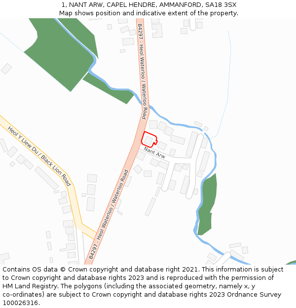 1, NANT ARW, CAPEL HENDRE, AMMANFORD, SA18 3SX: Location map and indicative extent of plot