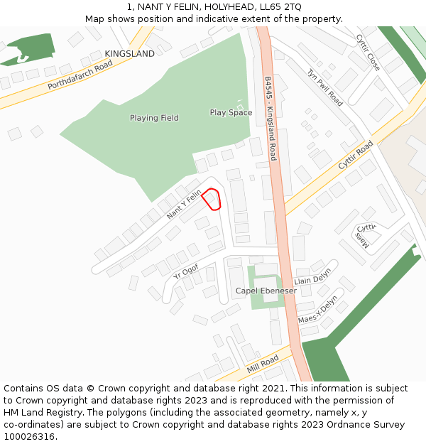 1, NANT Y FELIN, HOLYHEAD, LL65 2TQ: Location map and indicative extent of plot