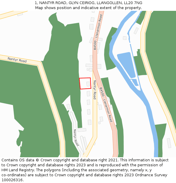 1, NANTYR ROAD, GLYN CEIRIOG, LLANGOLLEN, LL20 7NG: Location map and indicative extent of plot
