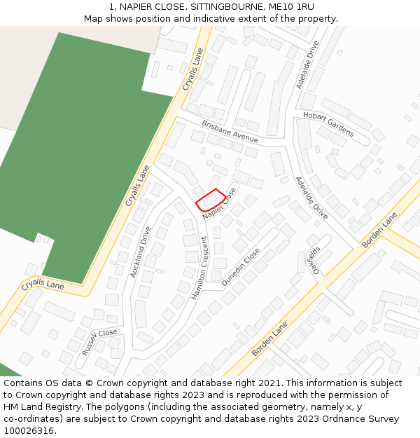 1, NAPIER CLOSE, SITTINGBOURNE, ME10 1RU: Location map and indicative extent of plot