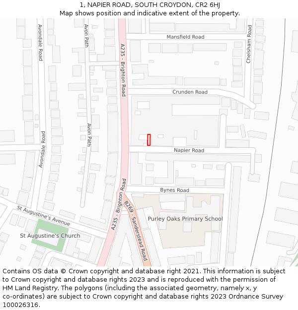 1, NAPIER ROAD, SOUTH CROYDON, CR2 6HJ: Location map and indicative extent of plot