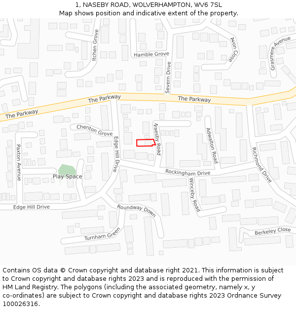 1, NASEBY ROAD, WOLVERHAMPTON, WV6 7SL: Location map and indicative extent of plot