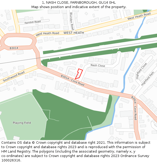 1, NASH CLOSE, FARNBOROUGH, GU14 0HL: Location map and indicative extent of plot