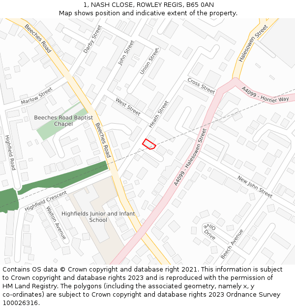 1, NASH CLOSE, ROWLEY REGIS, B65 0AN: Location map and indicative extent of plot