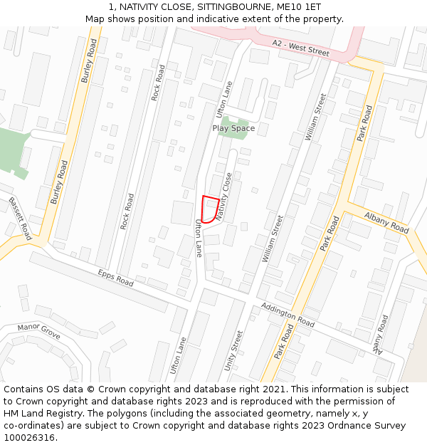 1, NATIVITY CLOSE, SITTINGBOURNE, ME10 1ET: Location map and indicative extent of plot