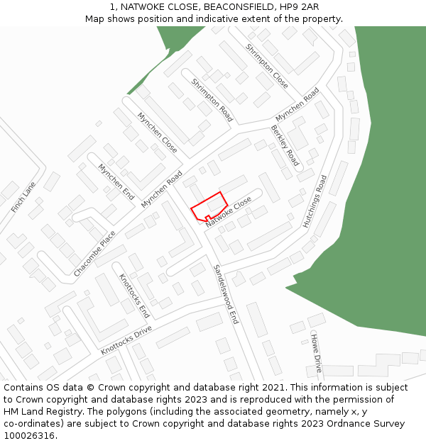 1, NATWOKE CLOSE, BEACONSFIELD, HP9 2AR: Location map and indicative extent of plot