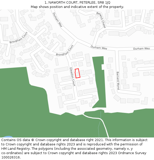 1, NAWORTH COURT, PETERLEE, SR8 1JQ: Location map and indicative extent of plot