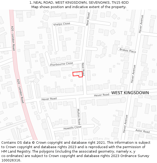 1, NEAL ROAD, WEST KINGSDOWN, SEVENOAKS, TN15 6DD: Location map and indicative extent of plot