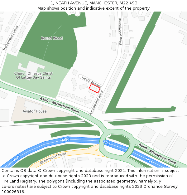 1, NEATH AVENUE, MANCHESTER, M22 4SB: Location map and indicative extent of plot