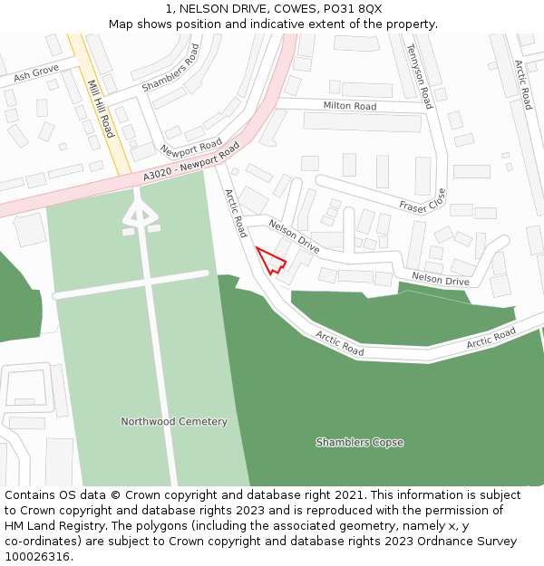 1, NELSON DRIVE, COWES, PO31 8QX: Location map and indicative extent of plot