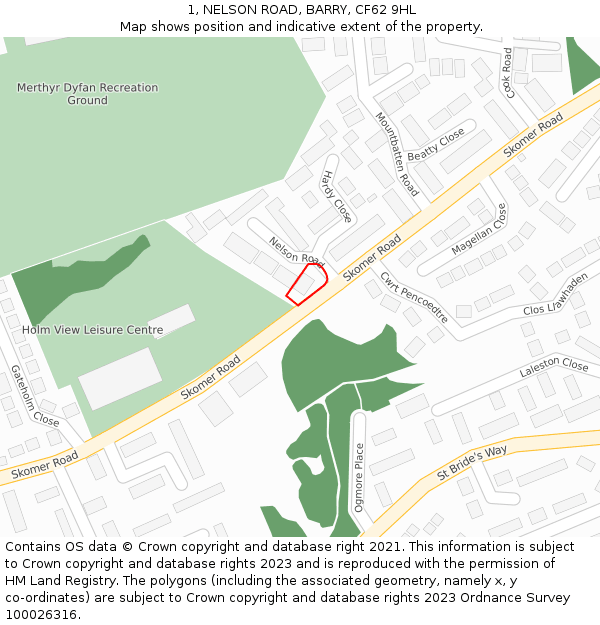 1, NELSON ROAD, BARRY, CF62 9HL: Location map and indicative extent of plot