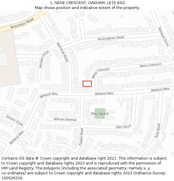 1, NENE CRESCENT, OAKHAM, LE15 6SG: Location map and indicative extent of plot