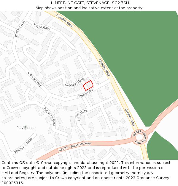 1, NEPTUNE GATE, STEVENAGE, SG2 7SH: Location map and indicative extent of plot