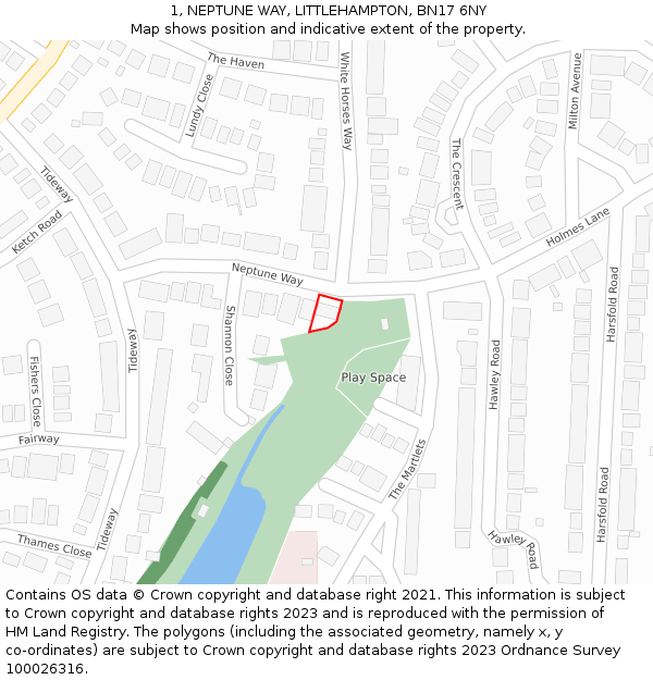 1, NEPTUNE WAY, LITTLEHAMPTON, BN17 6NY: Location map and indicative extent of plot