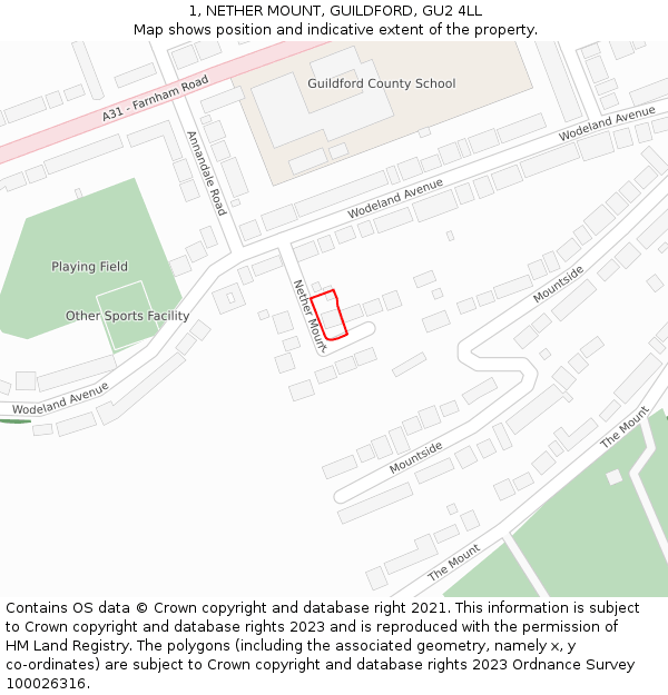 1, NETHER MOUNT, GUILDFORD, GU2 4LL: Location map and indicative extent of plot