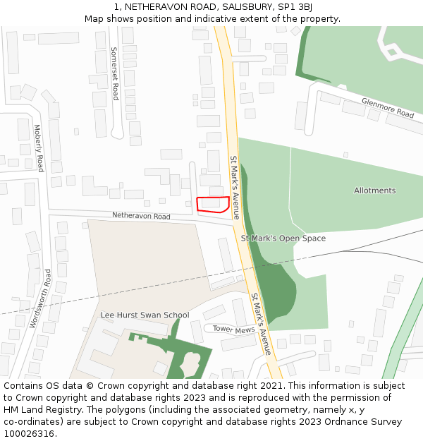 1, NETHERAVON ROAD, SALISBURY, SP1 3BJ: Location map and indicative extent of plot