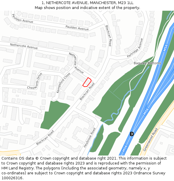 1, NETHERCOTE AVENUE, MANCHESTER, M23 1LL: Location map and indicative extent of plot