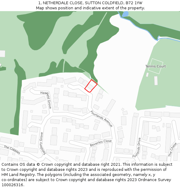 1, NETHERDALE CLOSE, SUTTON COLDFIELD, B72 1YW: Location map and indicative extent of plot