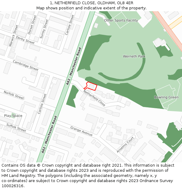 1, NETHERFIELD CLOSE, OLDHAM, OL8 4ER: Location map and indicative extent of plot