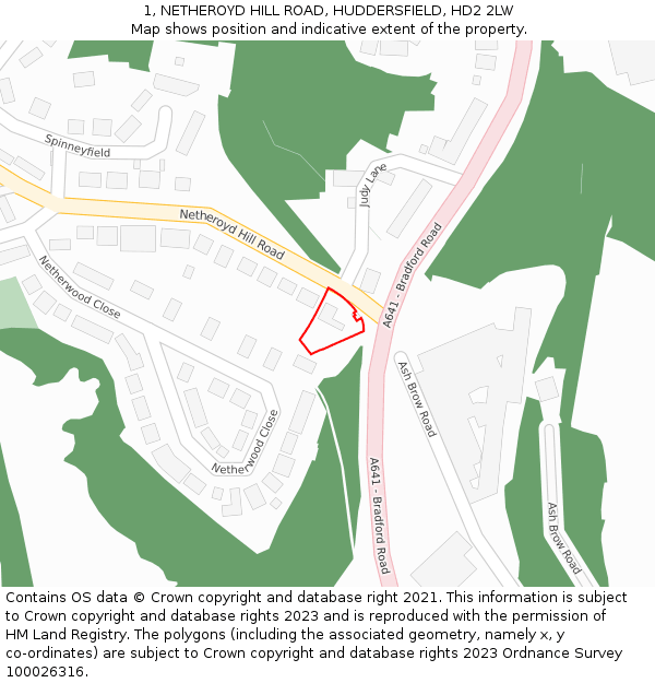 1, NETHEROYD HILL ROAD, HUDDERSFIELD, HD2 2LW: Location map and indicative extent of plot