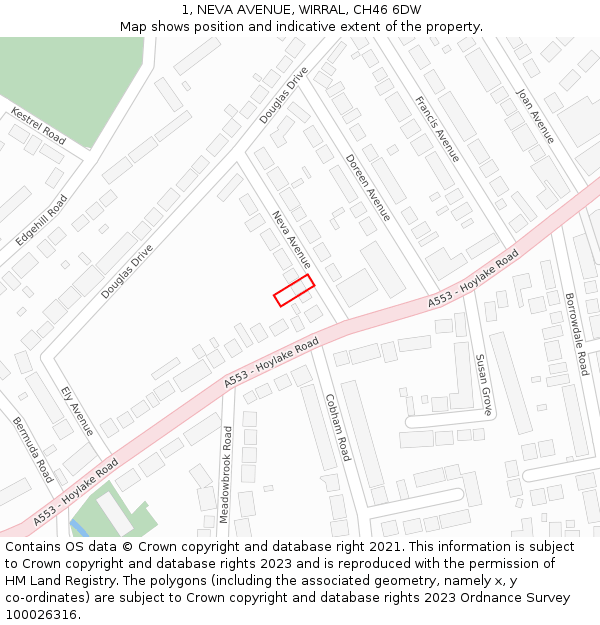 1, NEVA AVENUE, WIRRAL, CH46 6DW: Location map and indicative extent of plot