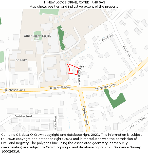 1, NEW LODGE DRIVE, OXTED, RH8 0AS: Location map and indicative extent of plot