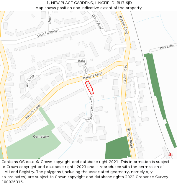 1, NEW PLACE GARDENS, LINGFIELD, RH7 6JD: Location map and indicative extent of plot