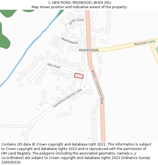 1, NEW ROAD, RINGWOOD, BH24 3AU: Location map and indicative extent of plot