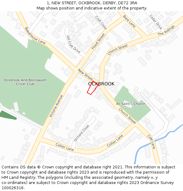 1, NEW STREET, OCKBROOK, DERBY, DE72 3RA: Location map and indicative extent of plot