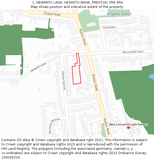 1, NEWARTH LANE, HESKETH BANK, PRESTON, PR4 6RS: Location map and indicative extent of plot