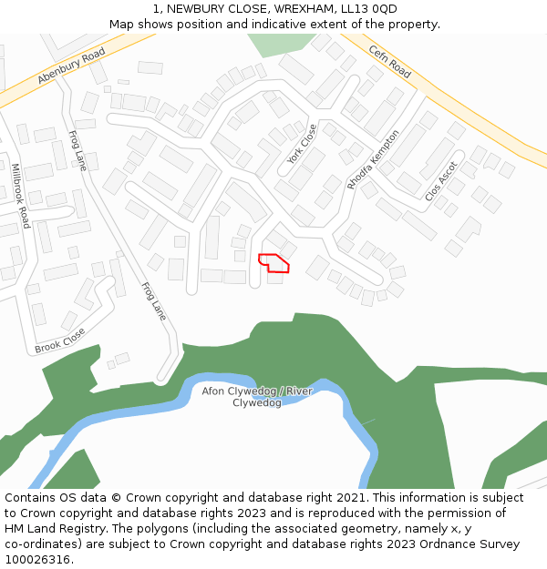 1, NEWBURY CLOSE, WREXHAM, LL13 0QD: Location map and indicative extent of plot