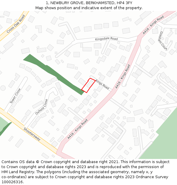 1, NEWBURY GROVE, BERKHAMSTED, HP4 3FY: Location map and indicative extent of plot