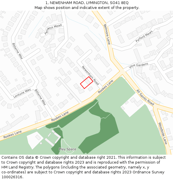 1, NEWENHAM ROAD, LYMINGTON, SO41 8EQ: Location map and indicative extent of plot