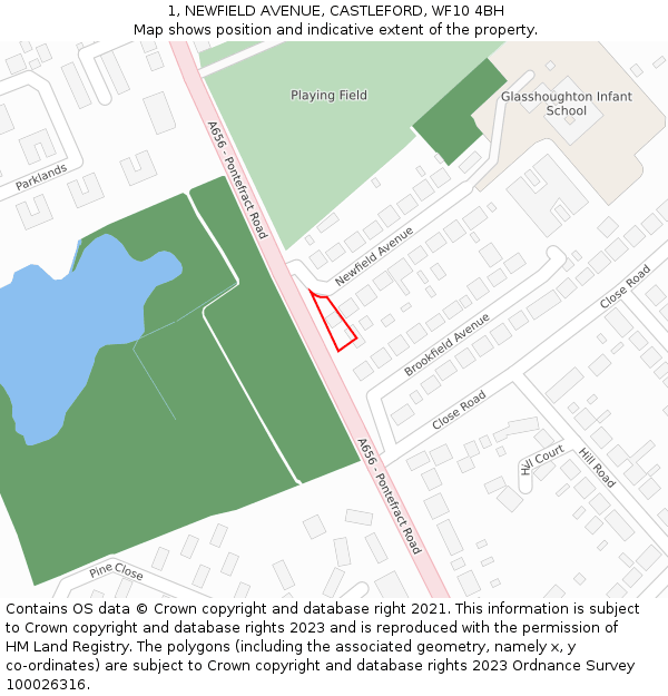 1, NEWFIELD AVENUE, CASTLEFORD, WF10 4BH: Location map and indicative extent of plot