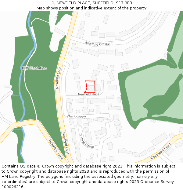 1, NEWFIELD PLACE, SHEFFIELD, S17 3ER: Location map and indicative extent of plot