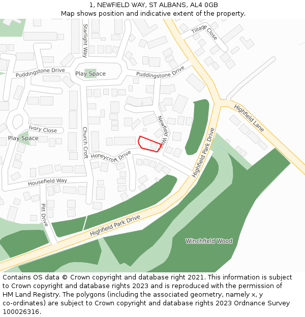 1, NEWFIELD WAY, ST ALBANS, AL4 0GB: Location map and indicative extent of plot
