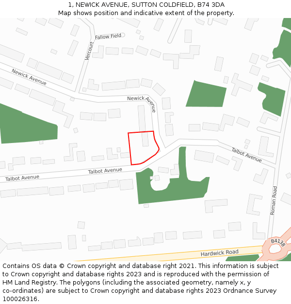 1, NEWICK AVENUE, SUTTON COLDFIELD, B74 3DA: Location map and indicative extent of plot