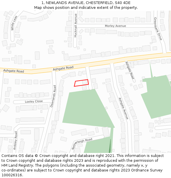 1, NEWLANDS AVENUE, CHESTERFIELD, S40 4DE: Location map and indicative extent of plot