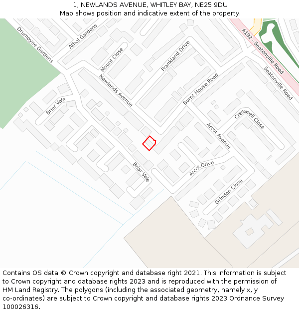 1, NEWLANDS AVENUE, WHITLEY BAY, NE25 9DU: Location map and indicative extent of plot