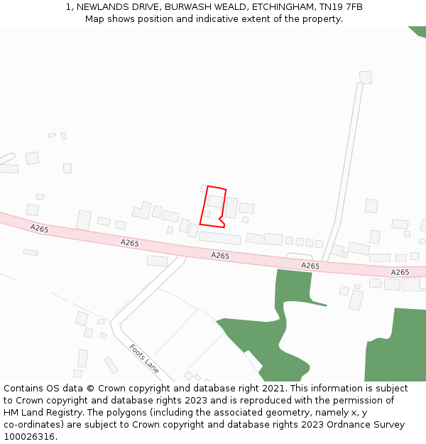 1, NEWLANDS DRIVE, BURWASH WEALD, ETCHINGHAM, TN19 7FB: Location map and indicative extent of plot