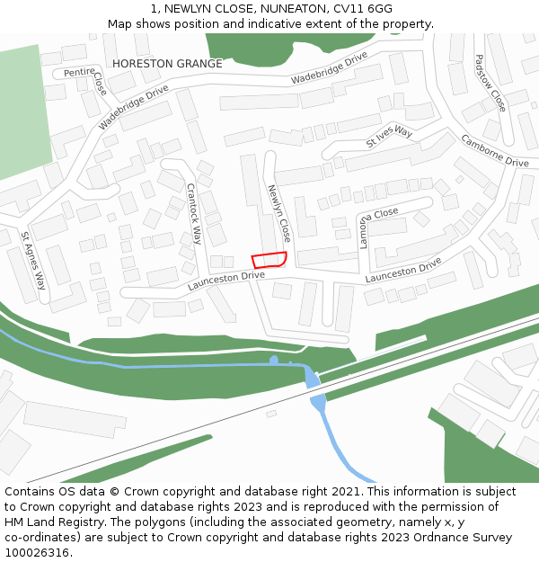 1, NEWLYN CLOSE, NUNEATON, CV11 6GG: Location map and indicative extent of plot