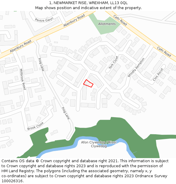 1, NEWMARKET RISE, WREXHAM, LL13 0QL: Location map and indicative extent of plot