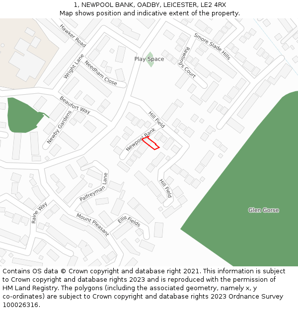1, NEWPOOL BANK, OADBY, LEICESTER, LE2 4RX: Location map and indicative extent of plot
