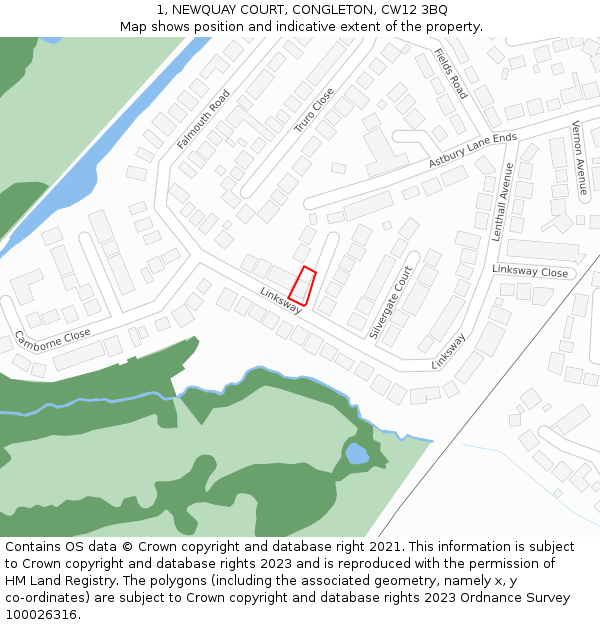 1, NEWQUAY COURT, CONGLETON, CW12 3BQ: Location map and indicative extent of plot