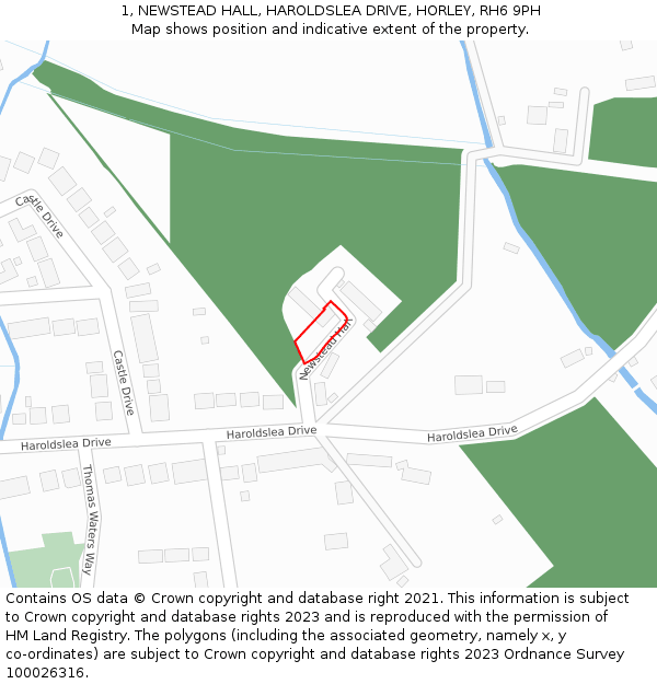1, NEWSTEAD HALL, HAROLDSLEA DRIVE, HORLEY, RH6 9PH: Location map and indicative extent of plot
