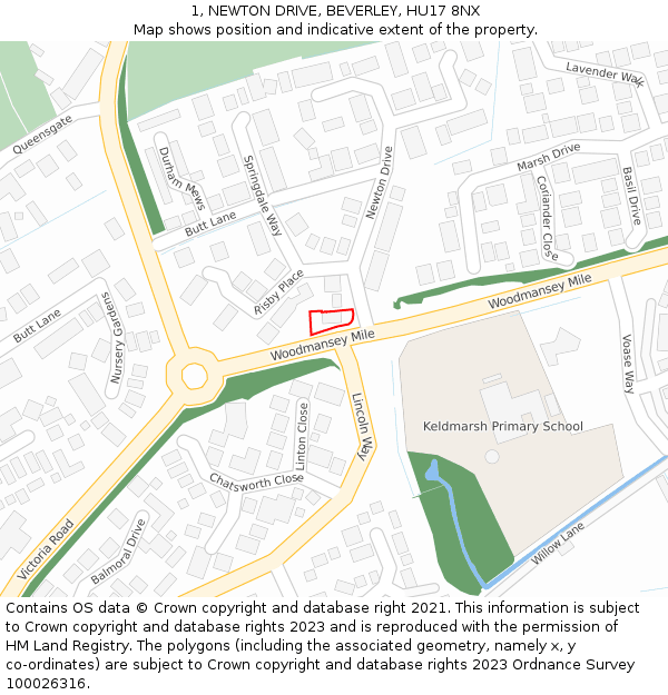 1, NEWTON DRIVE, BEVERLEY, HU17 8NX: Location map and indicative extent of plot