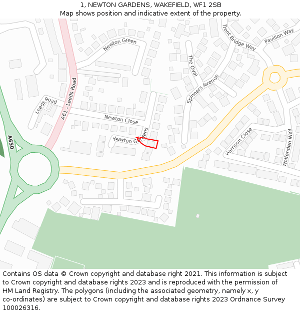 1, NEWTON GARDENS, WAKEFIELD, WF1 2SB: Location map and indicative extent of plot